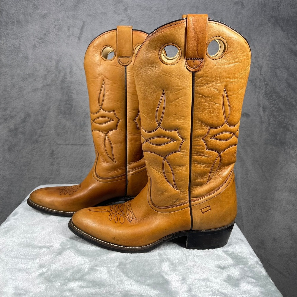 Vintage 70s Levis Orange Tab Cowboy Boots Mens 8.5 M Tan Leather Western USA